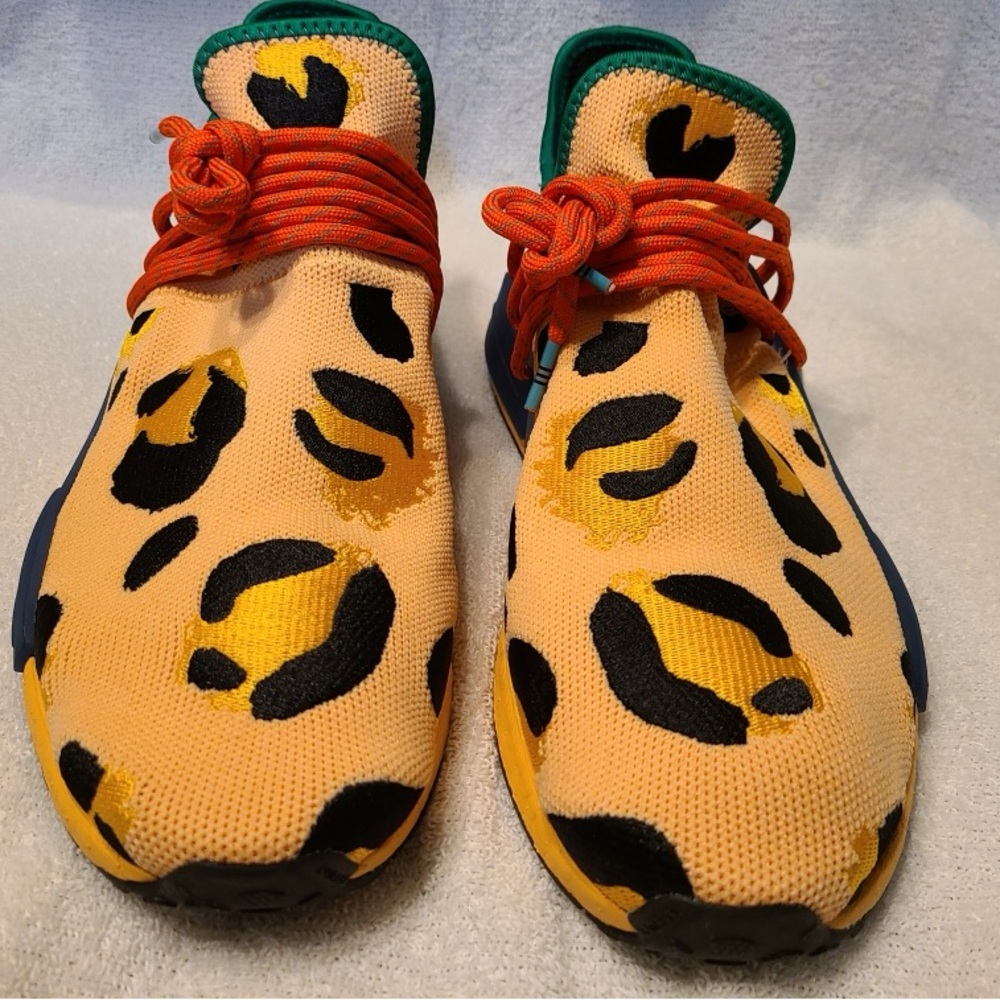 Adidas NMD HU Pharrell animal leopard print, pulse amber